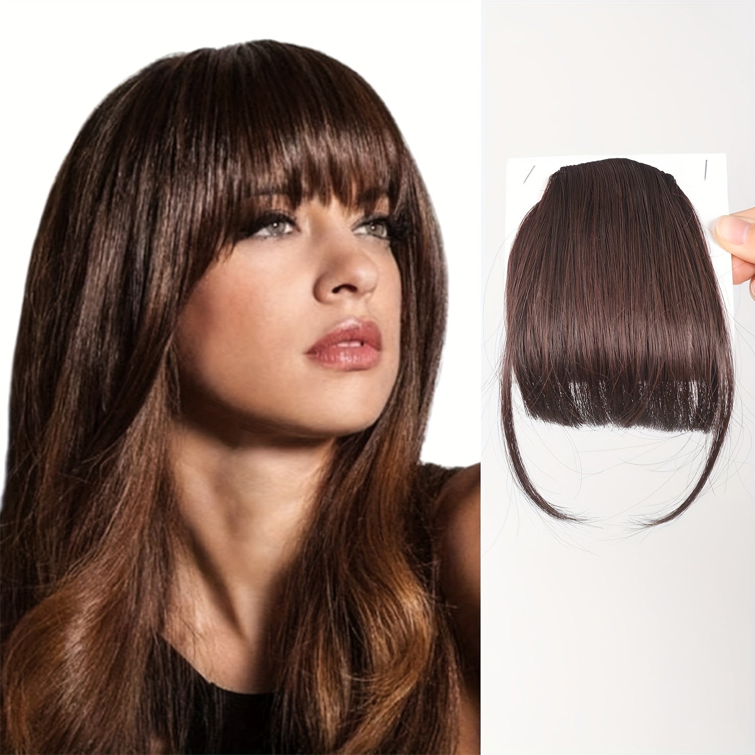 Women's Straight Synthetic Clip-In Hair Bangs Extension, Natural-Looking Air Fringe Hairpiece, Invisible Clip Hair Accessories for All - 7.5g Basics Style