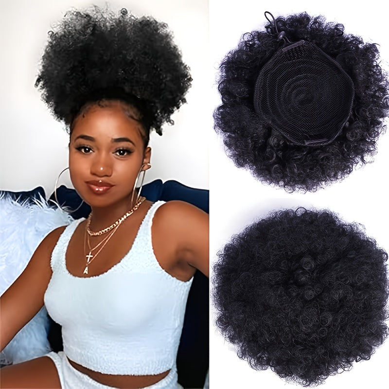 Afro Curly/Kinky Braided Ponytail with Secure Clip & Adjustable Strap - Easy Styling for Daily Use, Parties, and Photography, High-Temperature Fiber, Everyday Hairstyle | Secure Clip Attachment | Adjustable Strap Feature, Ponytail Holder