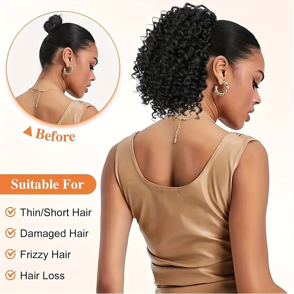 30.48 cm Drawstring Ponytail Extension for Women Short Synthetic Curly Ponytail Extension Pony tails Drawstring Hair Pieces for Daily Use