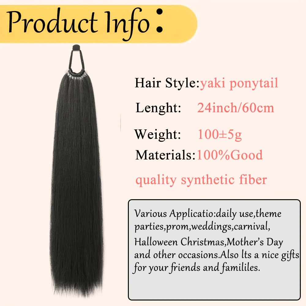 Straight Yaki Ponytail Extension - 60.96 cm Synthetic Kinky Wrap Around Long Hairpiece with Tie - Basics Style, Suitable for All Women Multiple Colors to Choose From Accessories For Party Daily Use Christmas