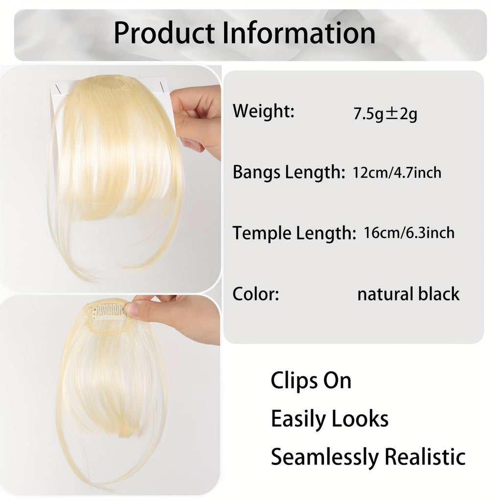 Women's Straight Synthetic Clip-In Hair Bangs Extension, Natural-Looking Air Fringe Hairpiece, Invisible Clip Hair Accessories for All - 7.5g Basics Style
