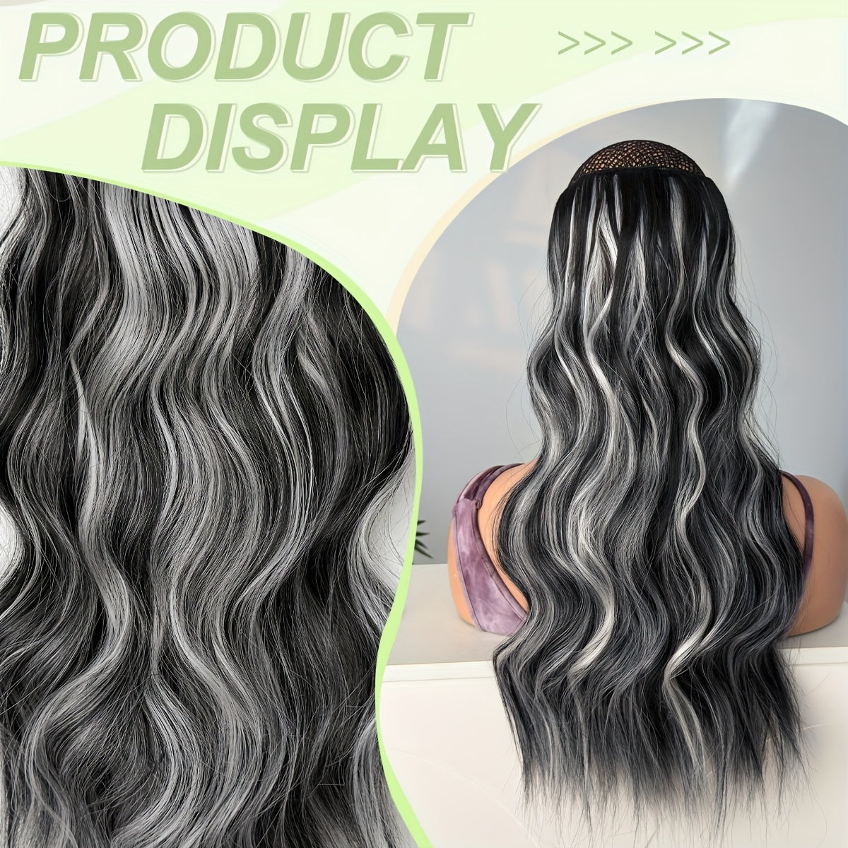 22 Inch Long Wavy Heat-Resistant Fiber Synthetic Hair Patch in Black and White, Suitable for Women'S Daily Use