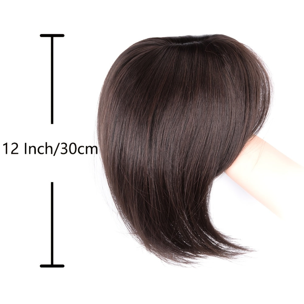 30.48 cm Hair Toppers for Women with Thinning Hair Synthetic Hair Topper with Wispy Bangs 3D Cover Upgrade Middle Part Clip in Bangs for Women Daily Gift Black Dark Brown Heat Resistant High Temperature Fiber
