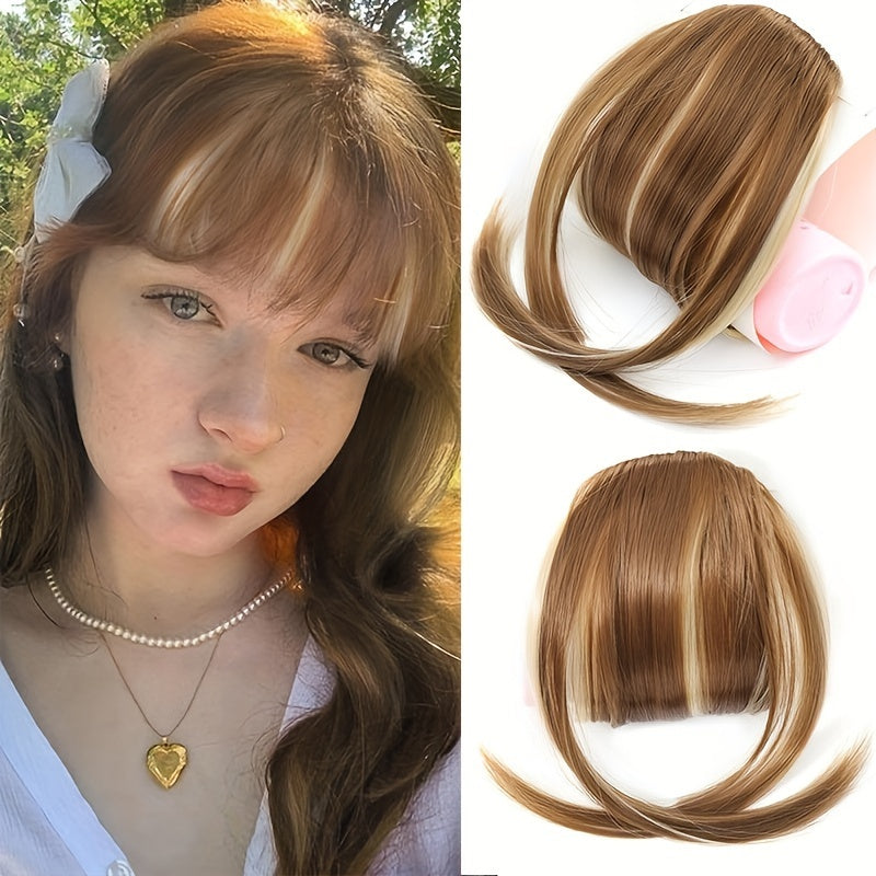 1pc Synthetic 15.24cm Bangs, Women'S Hair Clip-on Fake Forehead Hairpiece, Straight Hair, Comfortable & Breathable, Easy Maintenance, for Daily Wear