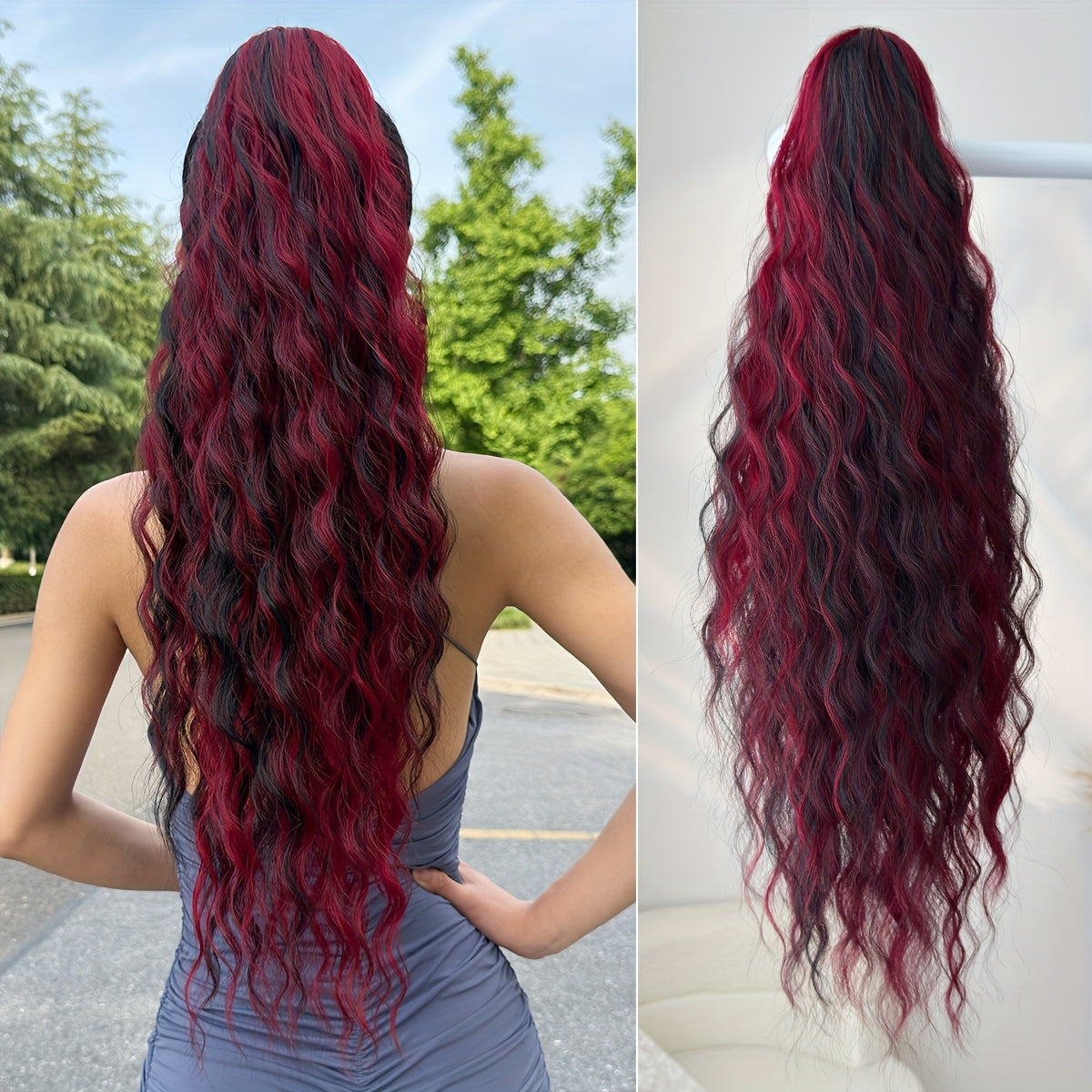 Ombre Colored Claw-Shaped Ponytail Extension Hair Accessory - 26 Inch Water Wave Heat-Resistant Synthetic Ponytail Wig for Women, Dark Brown to Blonde Gradient, Perfect for Daily Use, Ponytail Wigs, Hair Styling, Versatile Hairpiece, Heatresistant Fiber