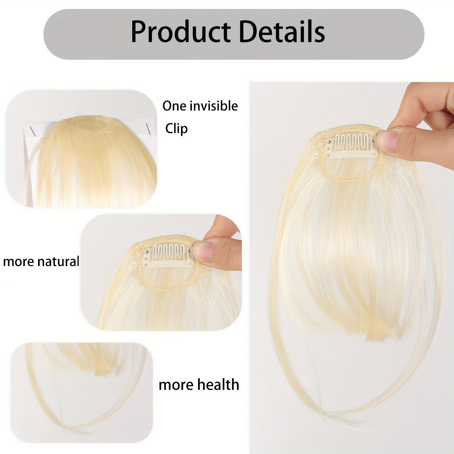Women's Straight Synthetic Clip-In Hair Bangs Extension, Natural-Looking Air Fringe Hairpiece, Invisible Clip Hair Accessories for All - 7.5g Basics Style