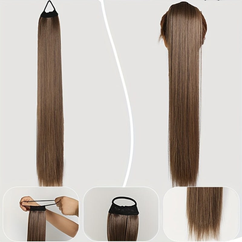 55.88cm Long Straight Synthetic Clip-In Ponytail Extension for Women - Soft Rubber Band, Natural Look, Easy to Style, Perfect for Everyday or Special Occasions, Ponytail Hair Extensions